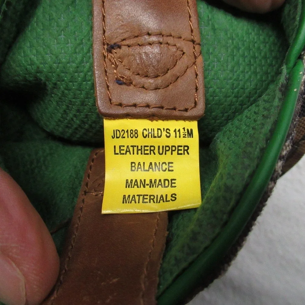 John Deere Kids 11.5M Boots Brown Camo Leather Western Popper Pull-On‎ Outdoor